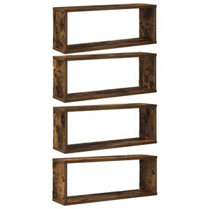vidaXL Wall Cube Shelves 4 pcs Smoked Oak 60x15x23 cm Engineered Wood