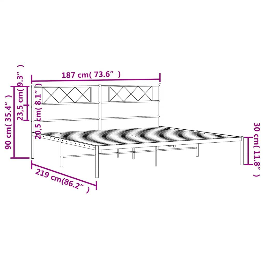 vidaXL Metal Bed Frame without Mattress with Headboard White 183x213cm