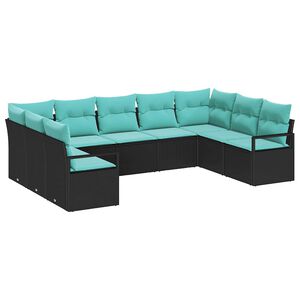 vidaXL Garden Sofa Set with Cushion 9 pcs Black and Turquoise