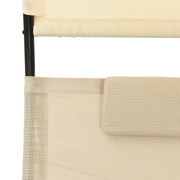 vidaXL Double Sun Lounger with Canopy Textilene Cream