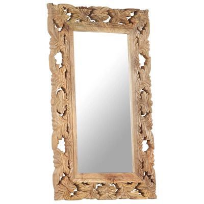 vidaXL Hand Carved Mirror Brown 80x50 cm Solid Mango Wood