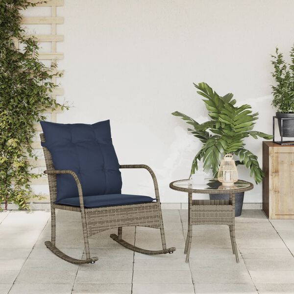 vidaXL Garden Rocking Chair with Cushions Grey Poly Rattan
