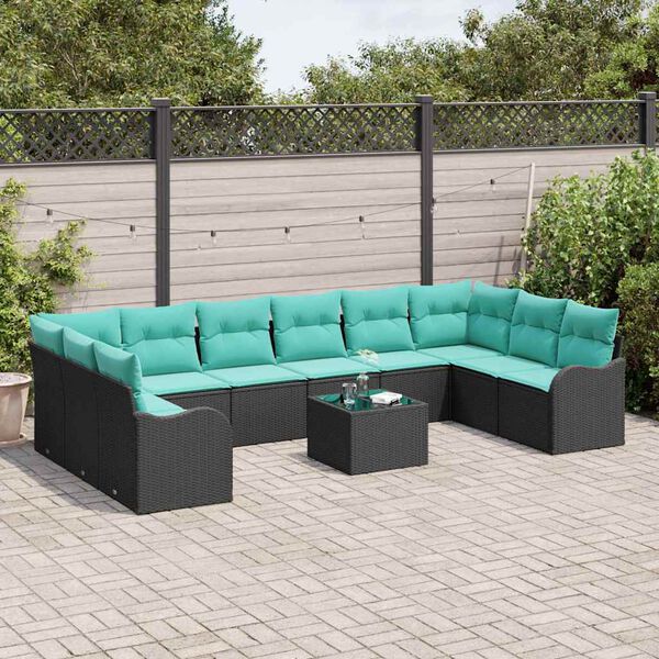 vidaXL Sofa Set with Cushion 11 pcs Black Polyester