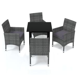 vidaXL 5 Piece Garden Dining Set with Cushions Poly Rattan Grey