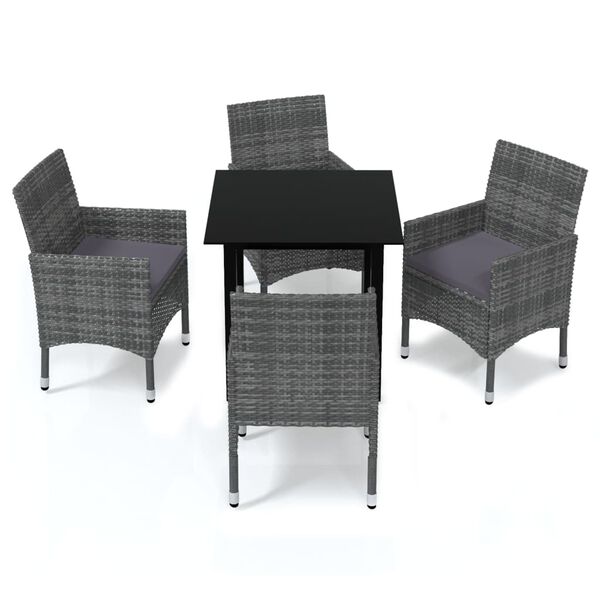 vidaXL 5 Piece Garden Dining Set with Cushions Poly Rattan Grey
