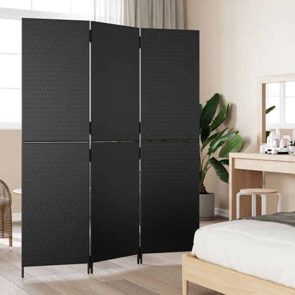 vidaXL Room Divider 3 Panels Black Poly Rattan