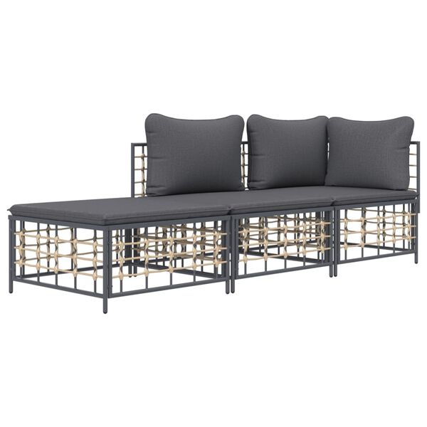 vidaXL 3 Piece Garden Lounge Set with Cushions Anthracite Poly Rattan