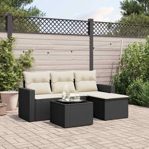 vidaXL 5 Piece Garden Sofa Set with Cushions Black Poly Rattan