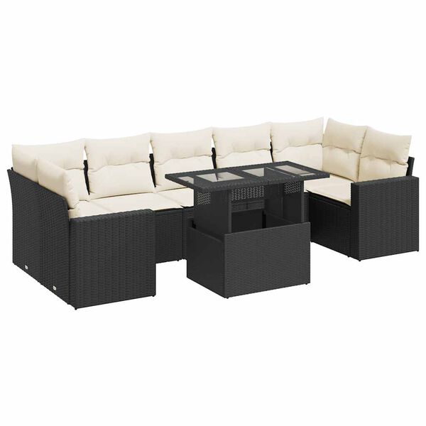 vidaXL 8 Piece Garden Sofa Set with Cushions Black Poly Rattan