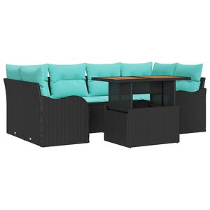 vidaXL Garden Sofa Set with Storage 7 pcs Black Poly rattan