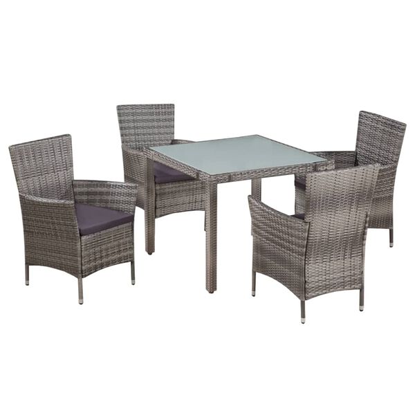 vidaXL 5 Piece Outdoor Dining Set with Cushions Poly Rattan Grey