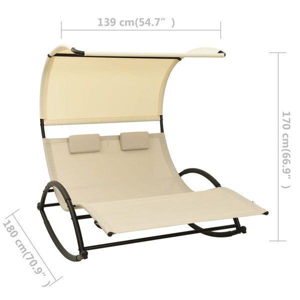 vidaXL Double Sun Lounger with Canopy Textilene Cream