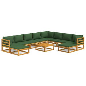 vidaXL 11 Piece Garden Lounge Set with Green Cushions Solid Wood