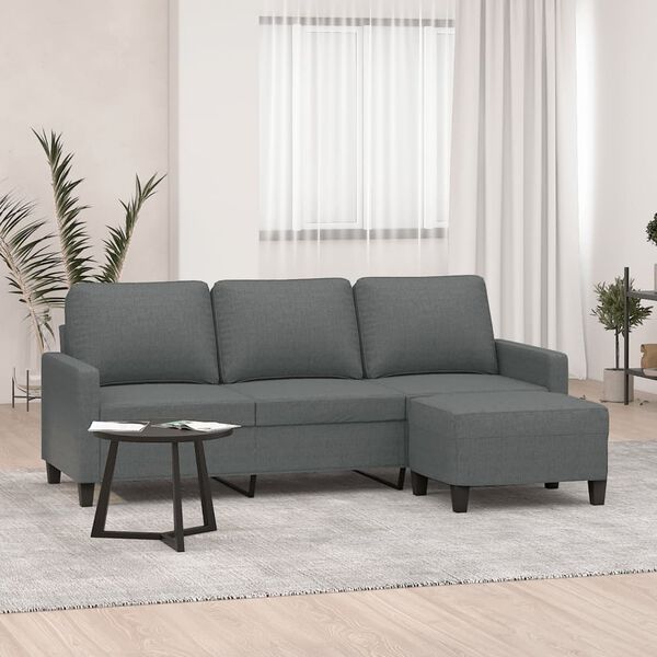 vidaXL 3-Seater Sofa with Footstool Dark Grey 180 cm Fabric