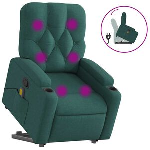 vidaXL Stand up Massage Recliner Chair Dark Green Fabric