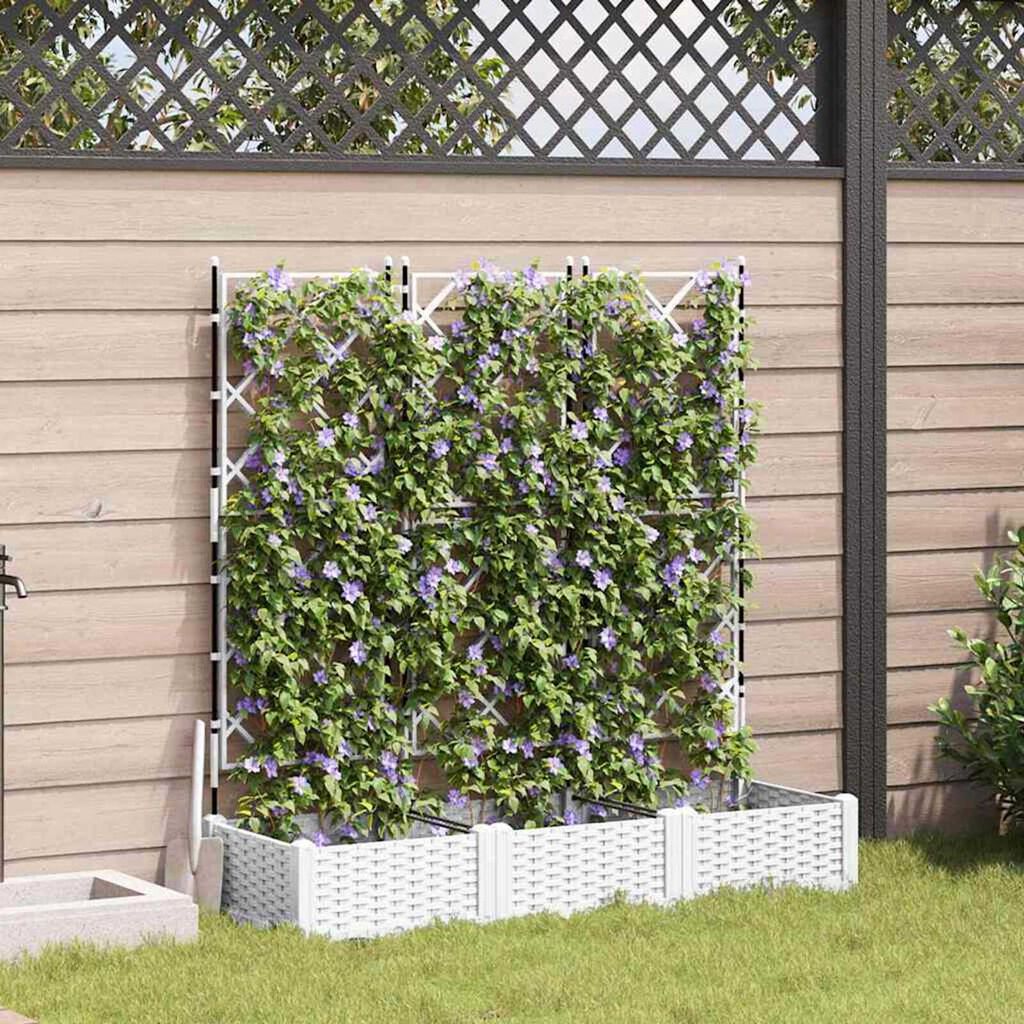 vidaXL Garden Planter with Trellis 3 pcs White 120x40x125.5 cm