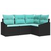 vidaXL Sofa Set with Cushion 4 pcs Black Poly Rattan