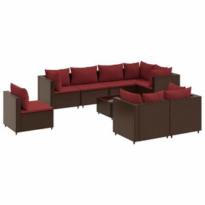 vidaXL 9 Piece Garden Lounge Set with Cushions Brown Poly Rattan