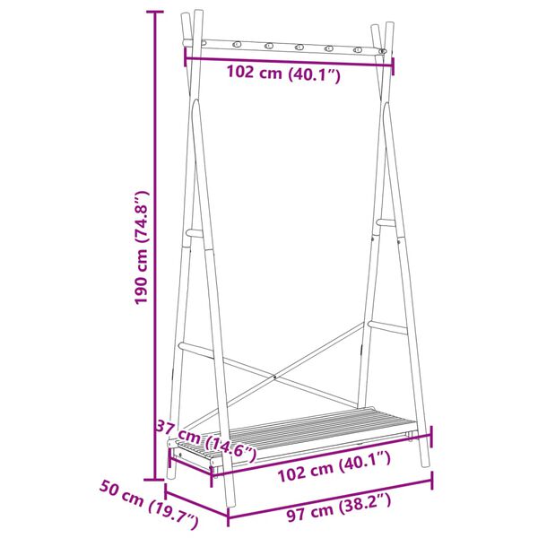 vidaXL Clothes Rack with Shelf 102x50x190 cm Bamboo