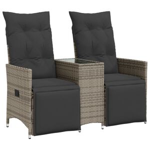 vidaXL Reclining Garden Sofa 2-Seater with Table Grey Poly Rattan