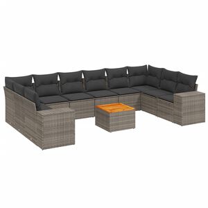 vidaXL 11 Piece Garden Sofa Set with Cushions Grey Poly Rattan