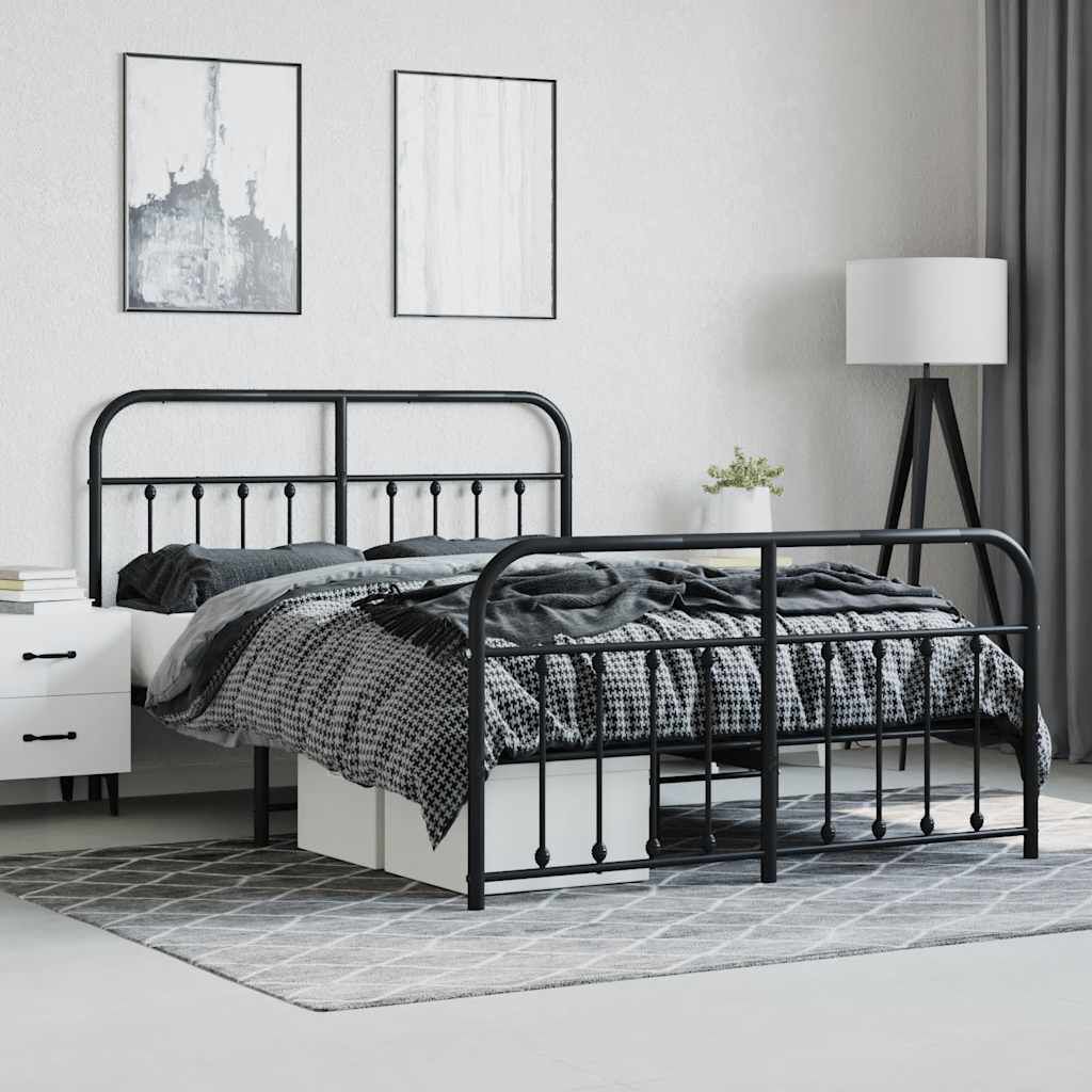 vidaXL Metal Bed Frame without Mattress with Footboard Black 135x190cm