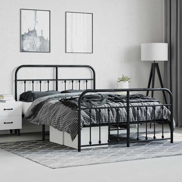 vidaXL Metal Bed Frame without Mattress with Footboard Black 135x190cm