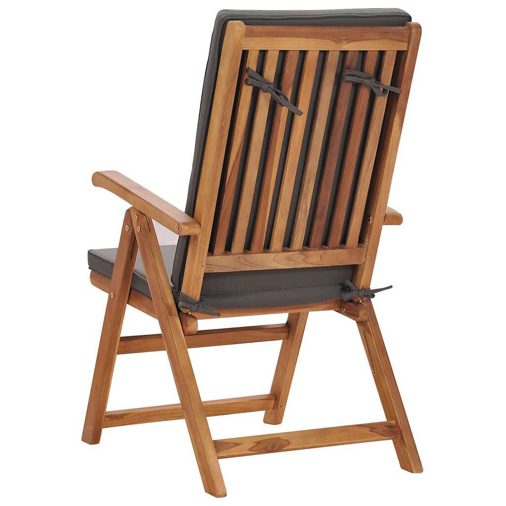 vidaXL Reclining Garden Chairs with Cushions 2 pcs Solid Teak Wood Grey
