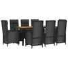 vidaXL 9 Piece Garden Dining Set with Cushions Black Poly Rattan