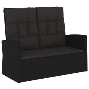 vidaXL Reclining Garden Bench with Cushions Black 118 cm Poly rattan