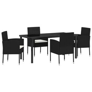 vidaXL Garden Dining Set with Cushion 5 pcs Black Poly Rattan