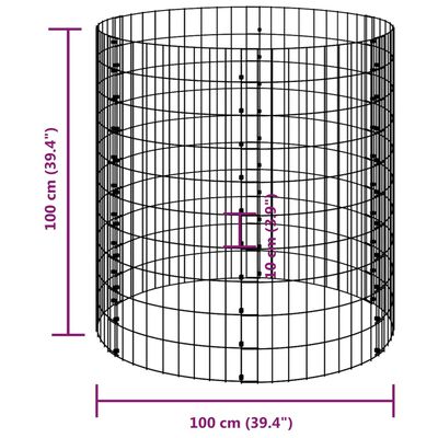 vidaXL Circular Gabion Pole Galvanised Steel Ø100x100 cm