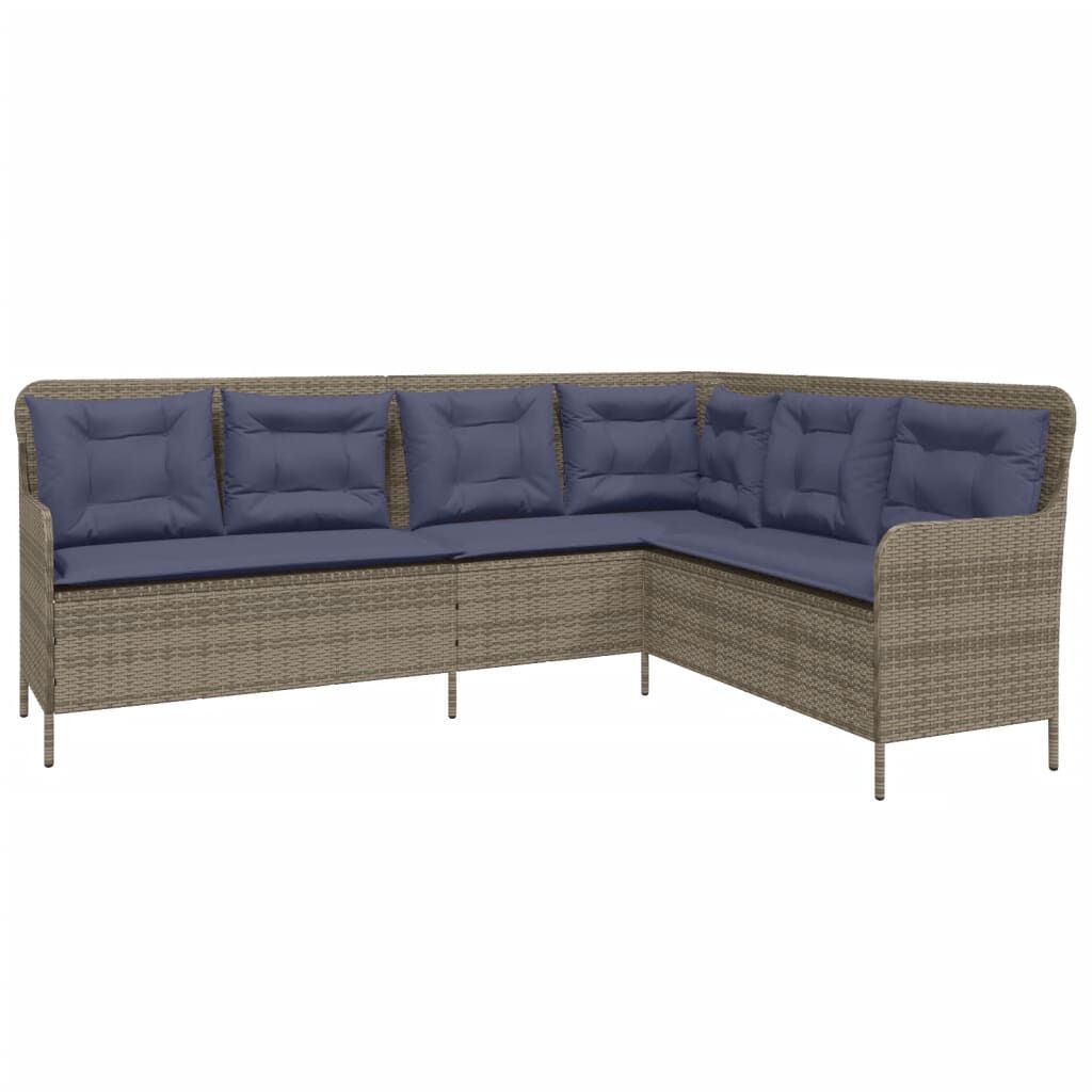 vidaXL Garden Sofa with Cushions L-Shaped Grey Poly Rattan
