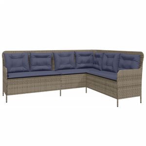 vidaXL Garden Sofa with Cushions L-Shaped Grey Poly Rattan