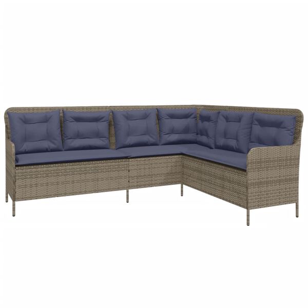 vidaXL Garden Sofa with Cushions L-Shaped Grey Poly Rattan