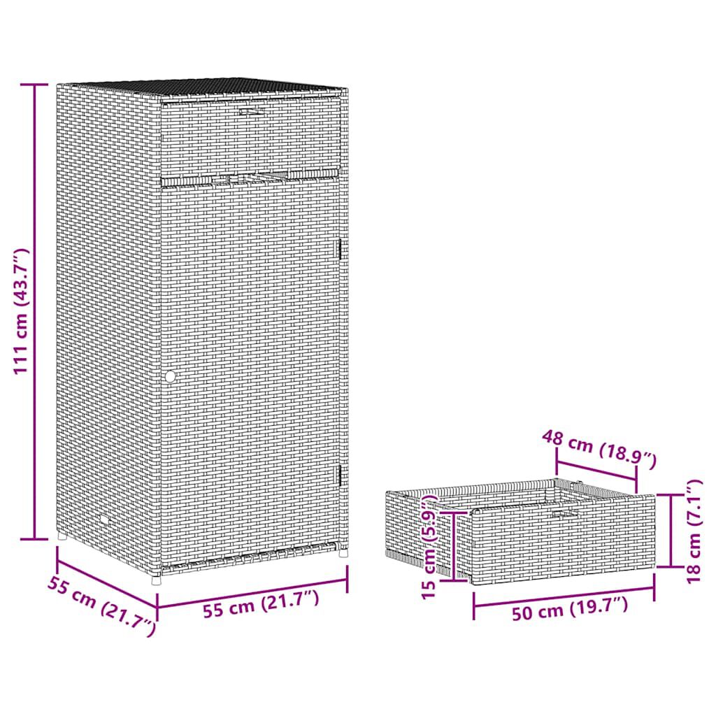 vidaXL Garden Storage Cabinet Grey 55x55x111 cm Poly Rattan