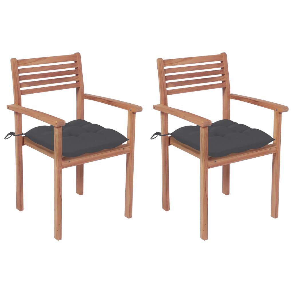 vidaXL Garden Chairs 2 pcs with Anthracite Cushions Solid Teak Wood