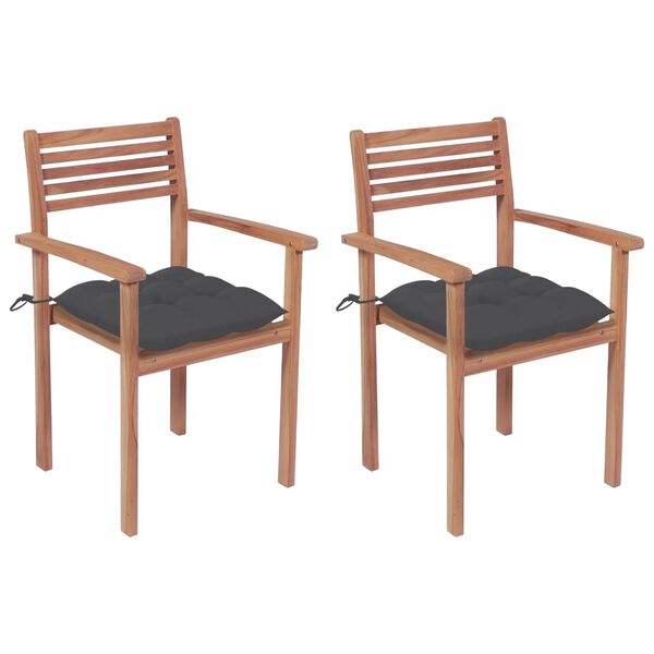 vidaXL Garden Chairs 2 pcs with Anthracite Cushions Solid Teak Wood