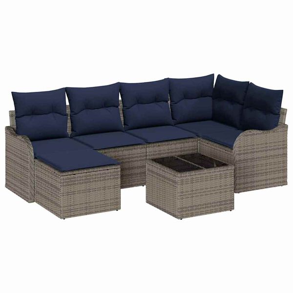 vidaXL Garden Sofa Set 7 pcs Grey Poly Rattan