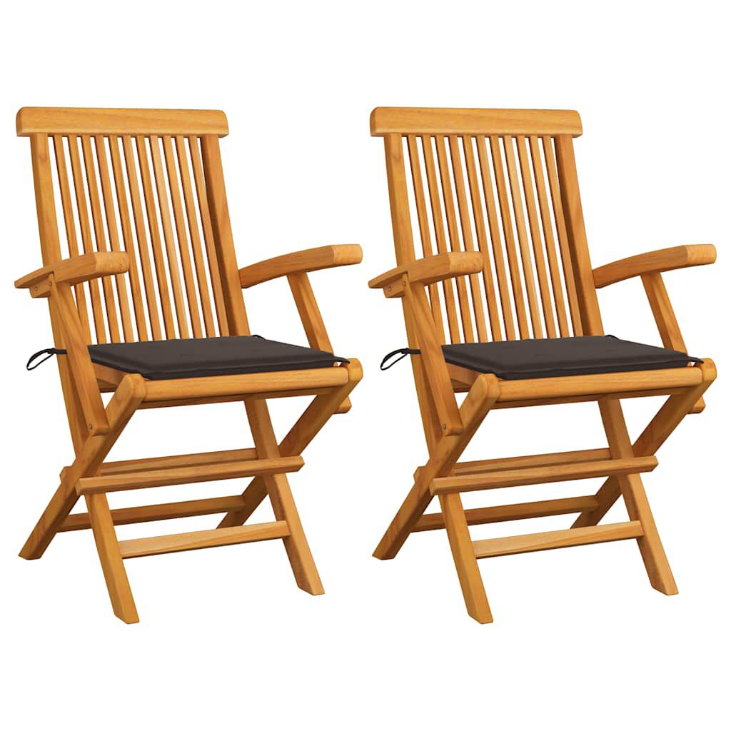vidaXL Garden Chairs with Taupe Cushions 2 pcs Solid Teak Wood