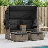 vidaXL Garden Sofa 2-Seater with Canopy and Stools Grey Poly Rattan