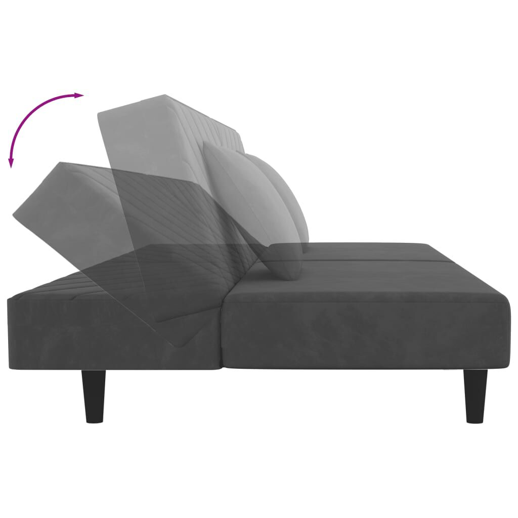 vidaXL 2-Seater Sofa Bed with Two Pillows Dark Grey Velvet