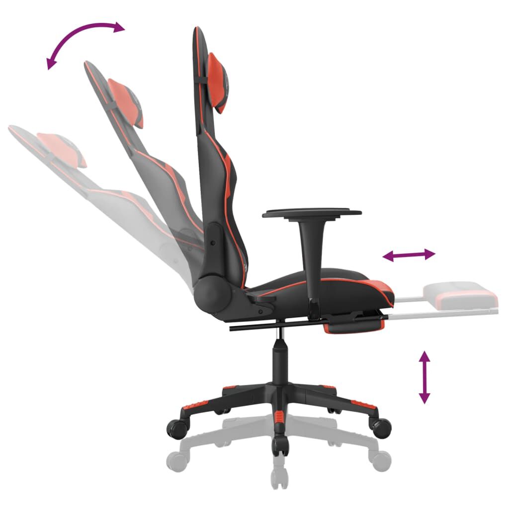 vidaXL Gaming Chair with Footrest Black and Red Faux Leather