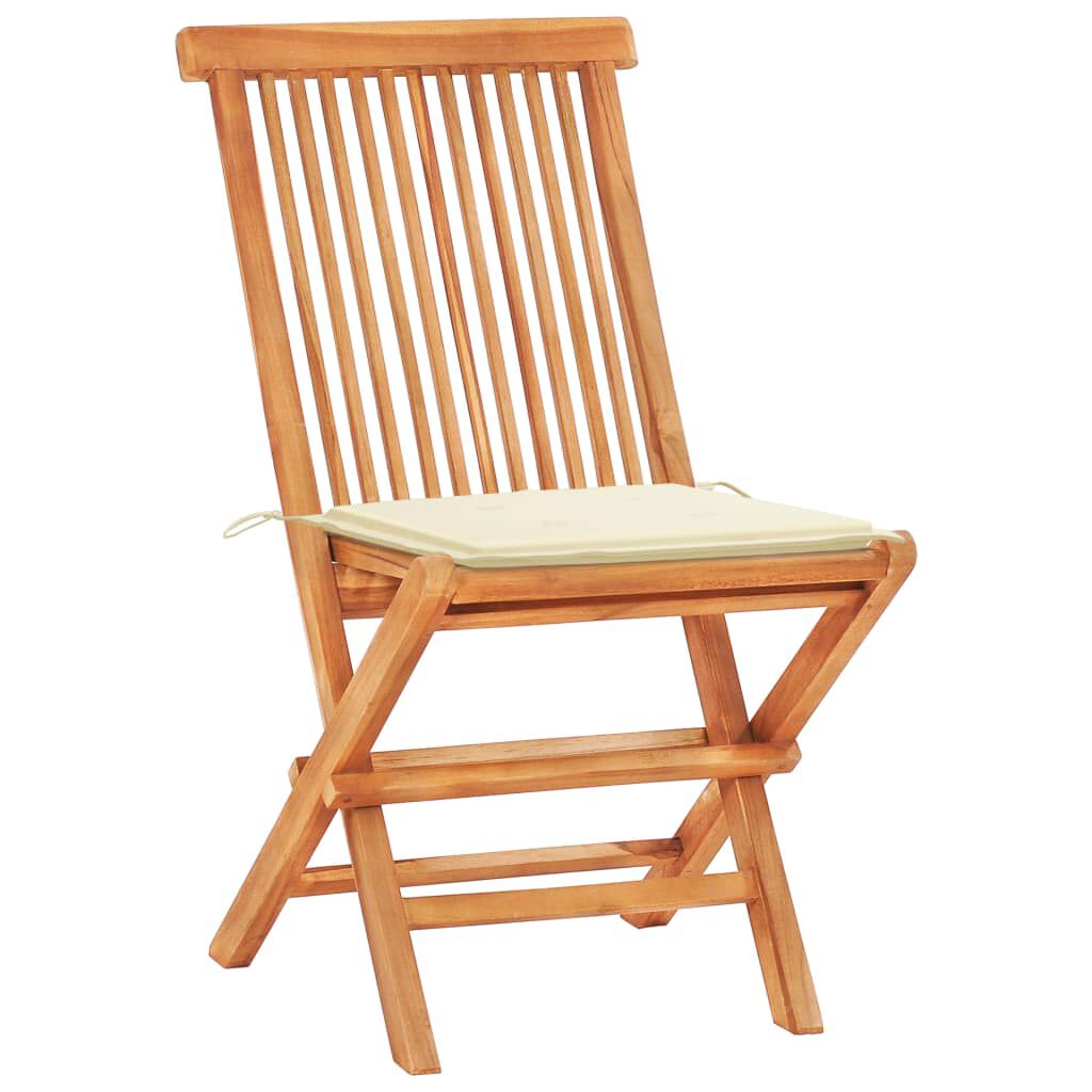 vidaXL 3 Piece Bistro Set with Cream Cushions Solid Teak Wood