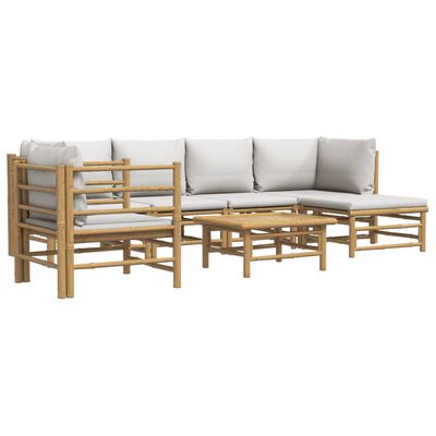 vidaXL 7 Piece Garden Lounge Set with Light Grey Cushions Bamboo