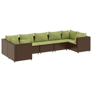 vidaXL 7 Piece Garden Lounge Set with Cushions Brown Poly Rattan