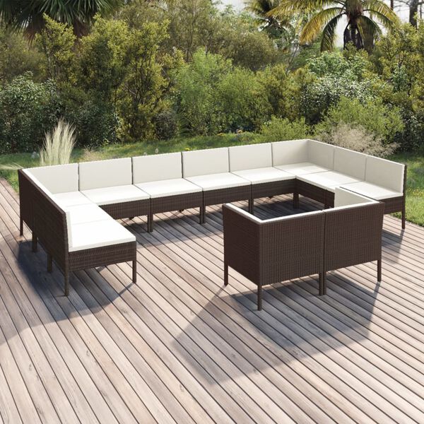 vidaXL 12 Piece Garden Lounge Set with Cushions Poly Rattan Brown