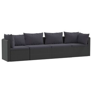vidaXL 4 Piece Garden Sofa Set with Cushions Poly Rattan Black