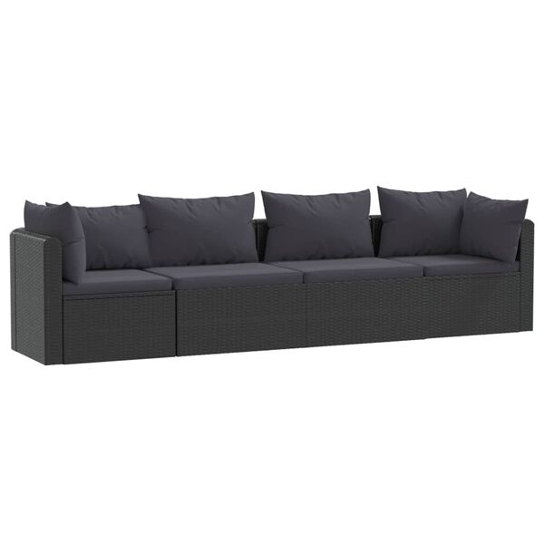 vidaXL 4 Piece Garden Sofa Set with Cushions Poly Rattan Black