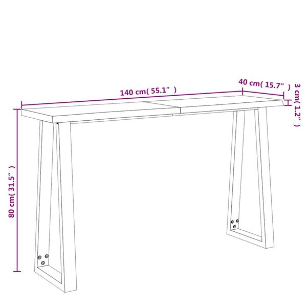 vidaXL Console Table with Live Edge 140x40x80 cm Solid Wood Acacia
